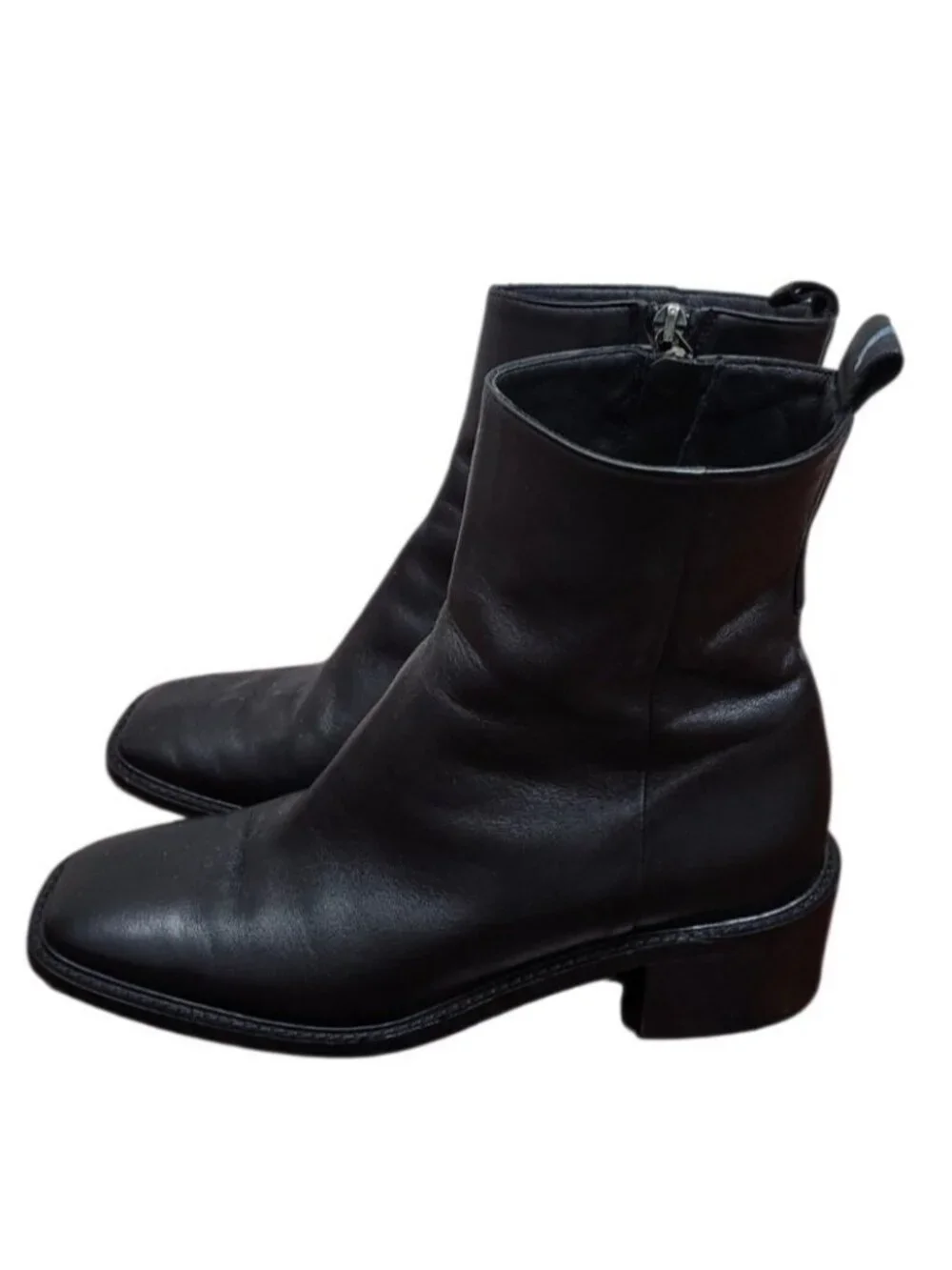 Everlane Day Heel Boot Womens Size 8 Black Leather Ankle Boots Square Toe Zip